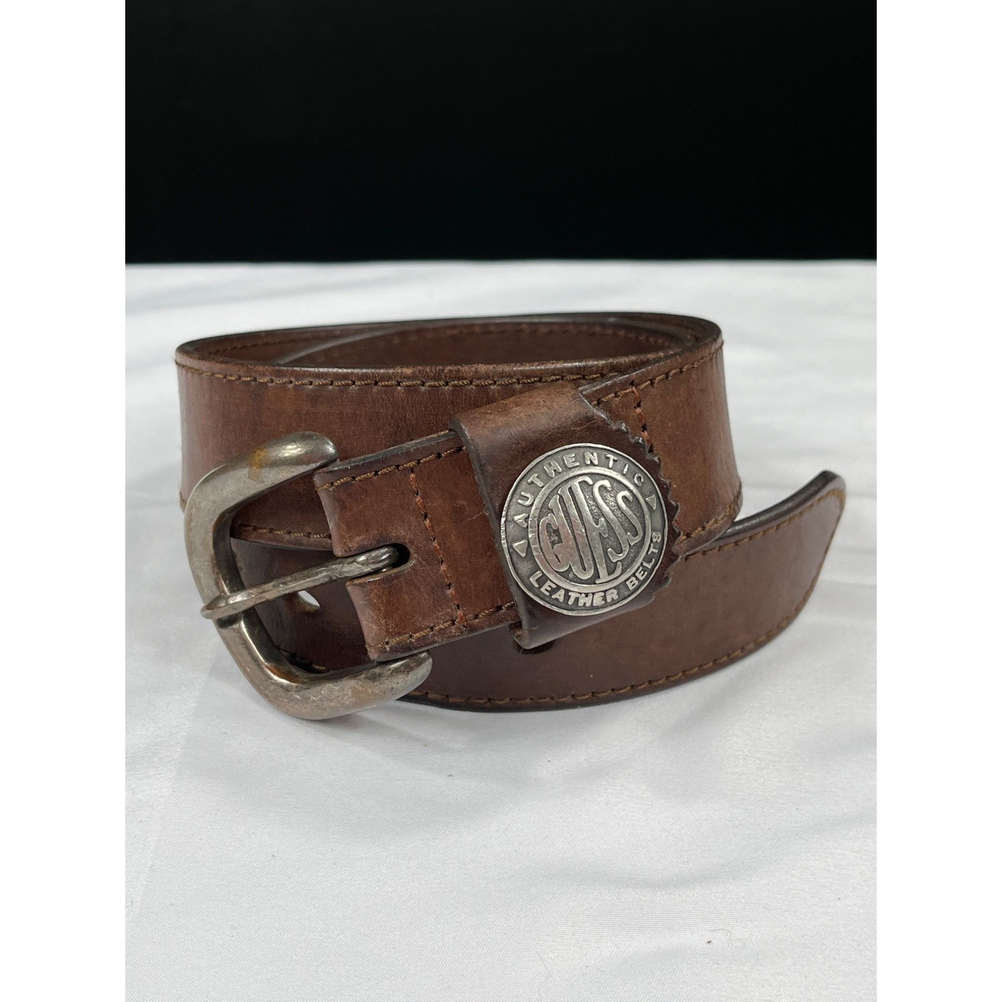 Guess Guess SKU 7926 Authentic Brown Leather Belt Metal Buckle Size ONE SIZE - 1 Thumbnail