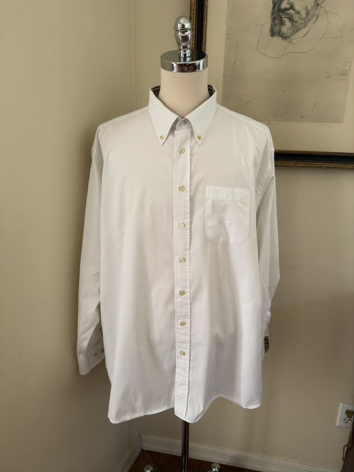 BURBERRY LONDON White Button Down Nova Check Trim 4XT