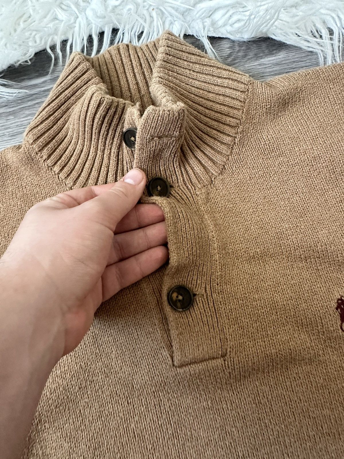 Polo Ralph Lauren Polo Ralph Lauren Beige Heavy Knit 1/4 Sweater oldmoney Size US L / EU 52-54 / 3 - 6 Thumbnail