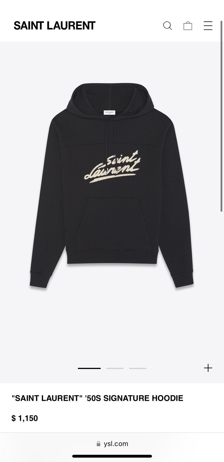 Pre-owned Saint Laurent $1150  50's Signature Logo Hoodie Black M
