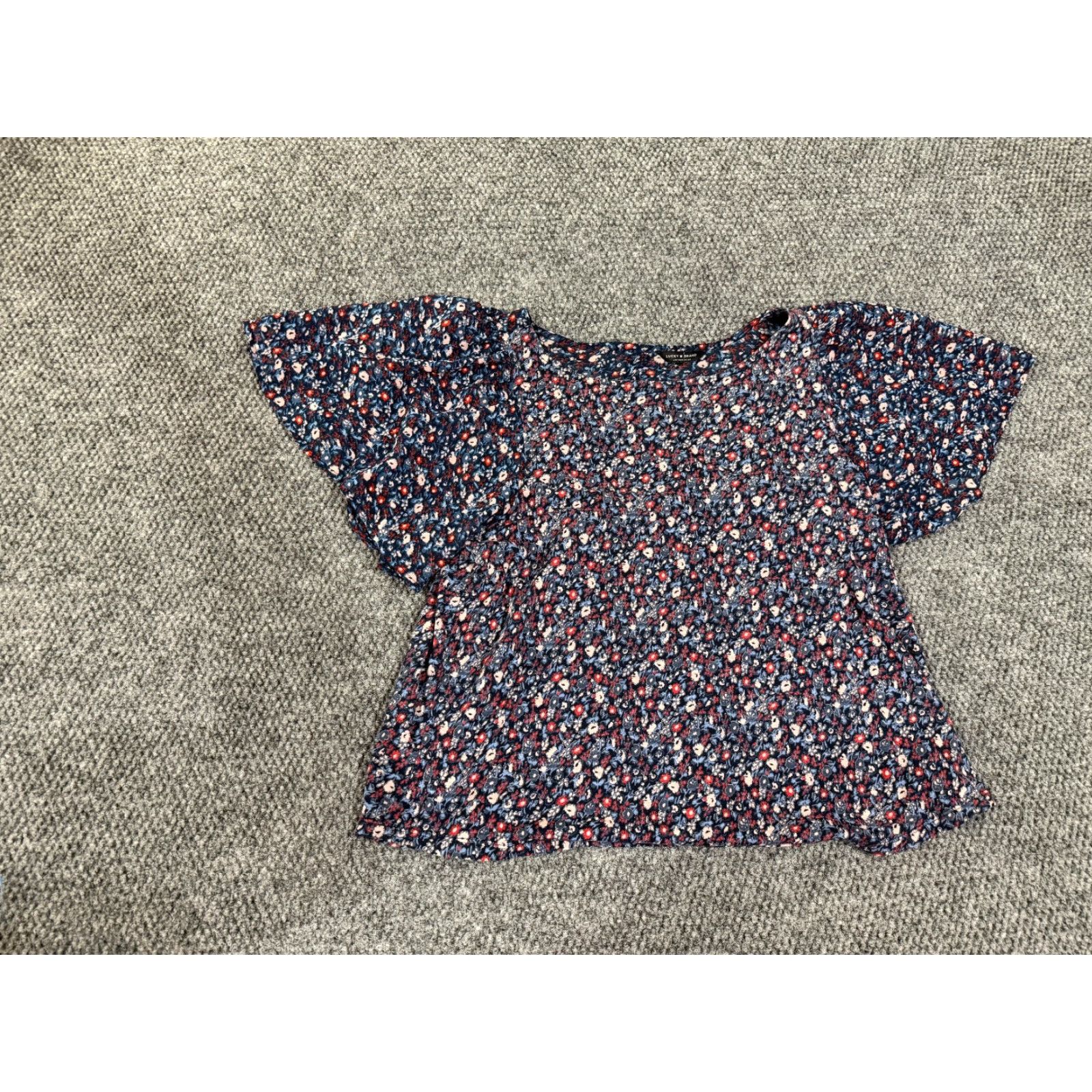 Lucky Brand Lucky Brand Blouse Womens S Blue Floral Short Sleeve Lightweight Casual Cotton Modal Rayon Crew Neck Pullover Regular Stretch Size S / US 4 / IT 40 - 2 Thumbnail