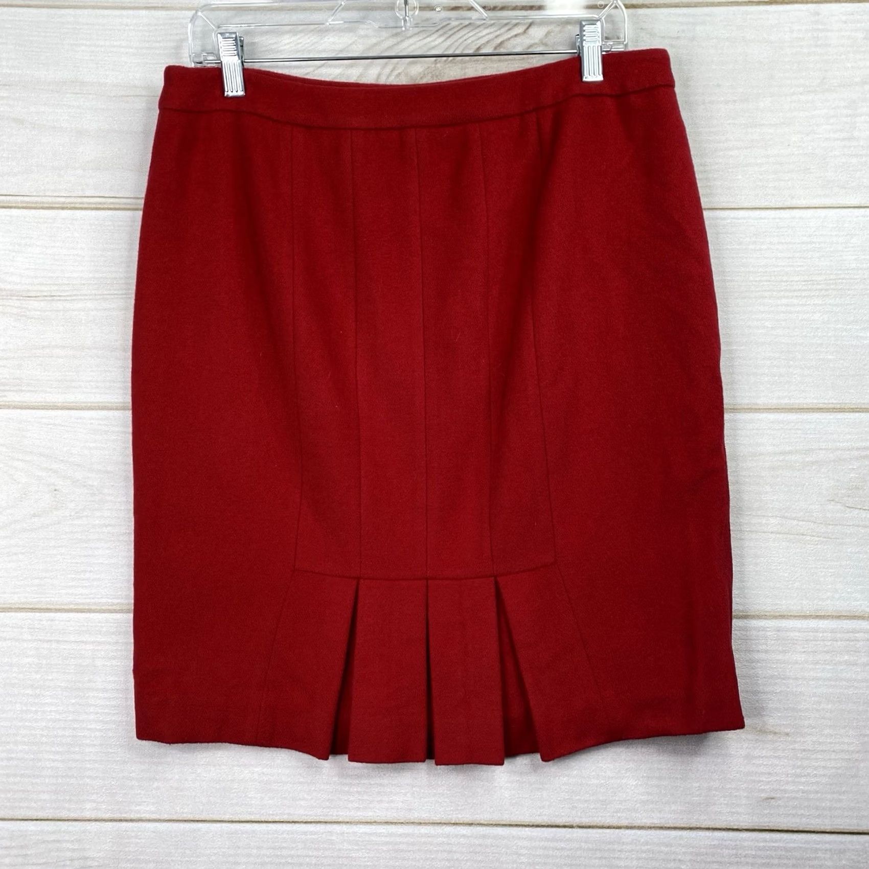 Ann Taylor VINTAGE Ann Taylor Pencil Skirt Sz 12P Red Wool Rabbit Hair Lined Pleated Back Side Zip Women Skirt 12P Red Wool Pencil Slit Lined Zip Size 34" / US 12 / IT 48 - 6 Thumbnail