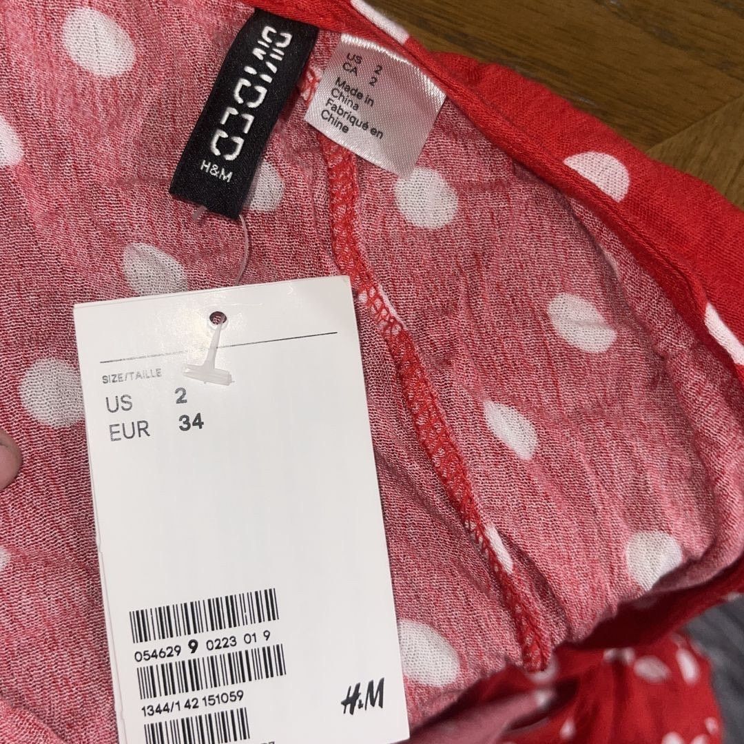 H&M Divided Red & White Polka Dot Wrap Midi Dress SZ 2 NWT Size XS / US 0-2 / IT 36-38 - 3 Thumbnail