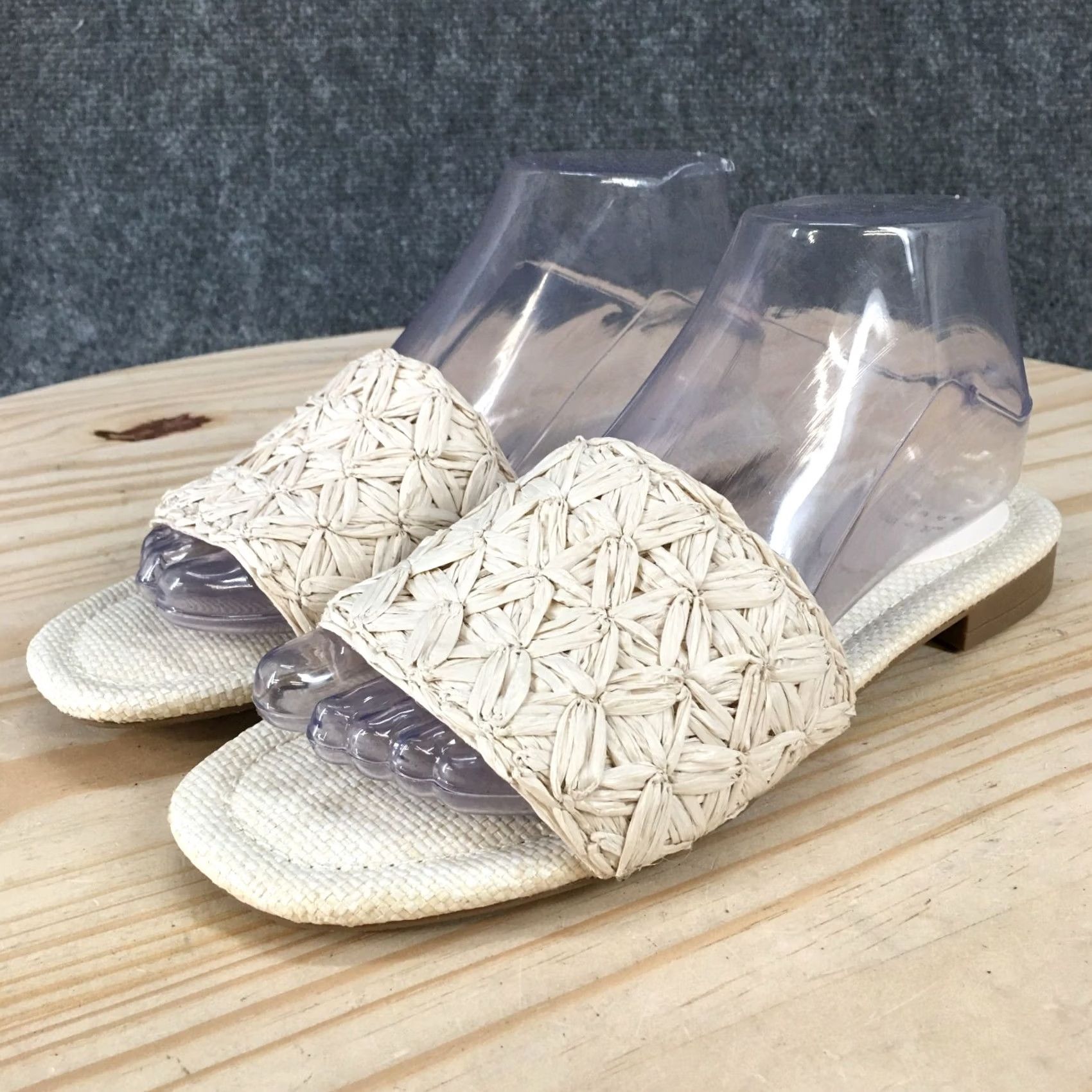 Vintage A New Day Sandals Women's Ariella Woven Raffia Slide White Slip On Open Toe Casual Flat Sandal 6.5 Size US 7 / IT 37 - 6 Thumbnail