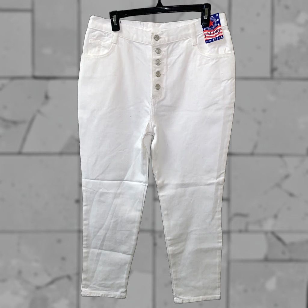 Vintage VINTAGE Encore Jeans White USA Made Button Fly 15/16 Womens 30 Inseam Cotton NEW Size 36" / US 14 / IT 50 - 1 Thumbnail