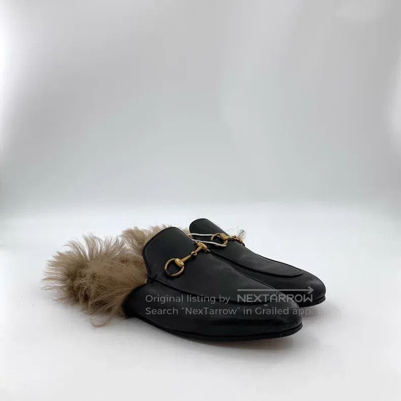 Gucci Gucci Black round head leather horse buckle fur flat botto Size US 8.5 / IT 38.5 - 2 Thumbnail
