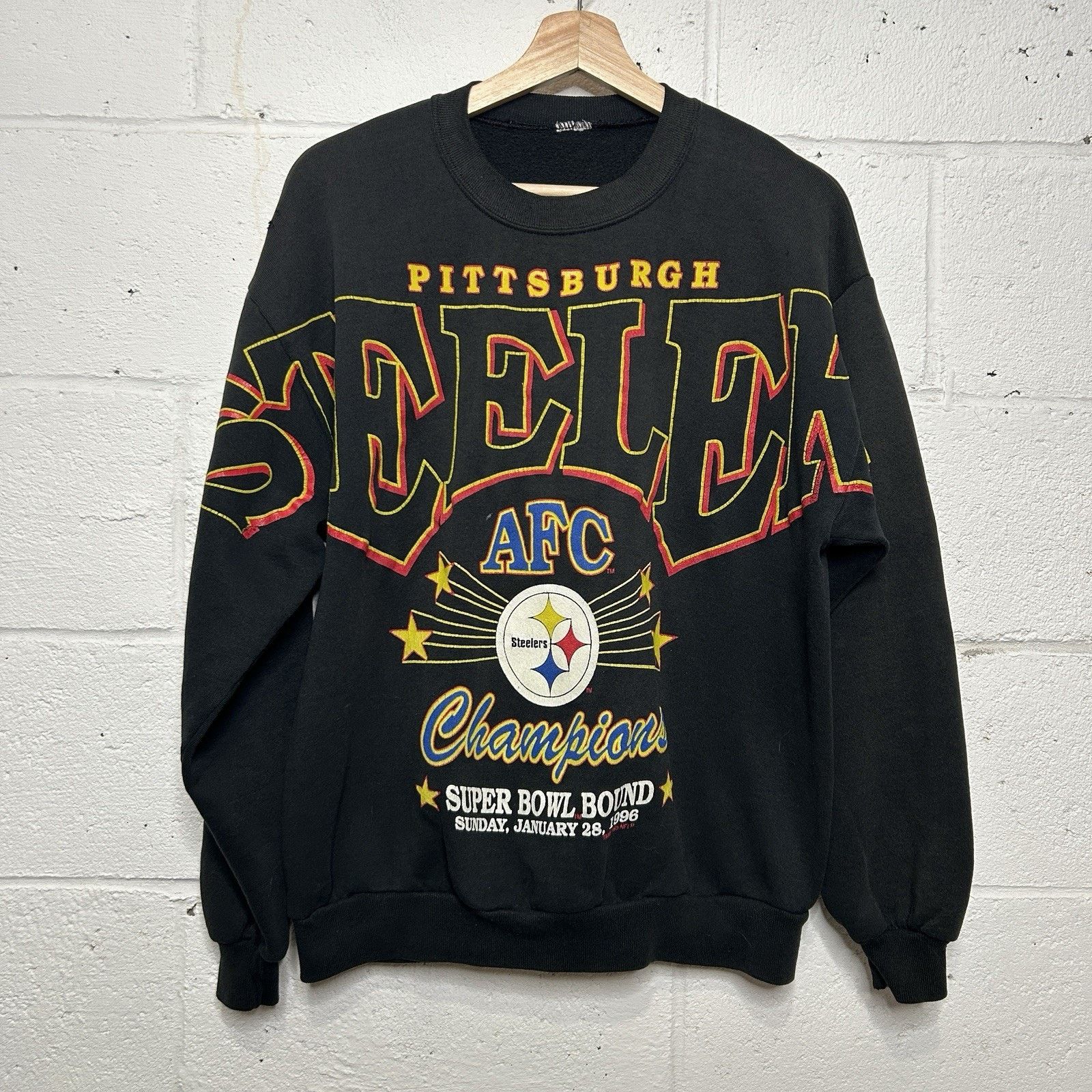 Fruit Of The Loom Vintage NFL Pittsburgh Steelers 1996 Spellout Sweatshirt Size US S / EU 44-46 / 1 - 1 Thumbnail