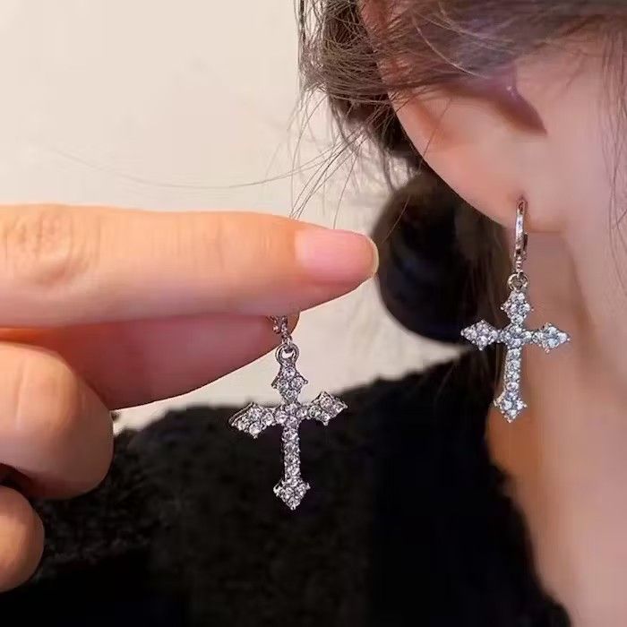Jewelry Large Cross Diamond Earrings Size ONE SIZE - 3 Thumbnail