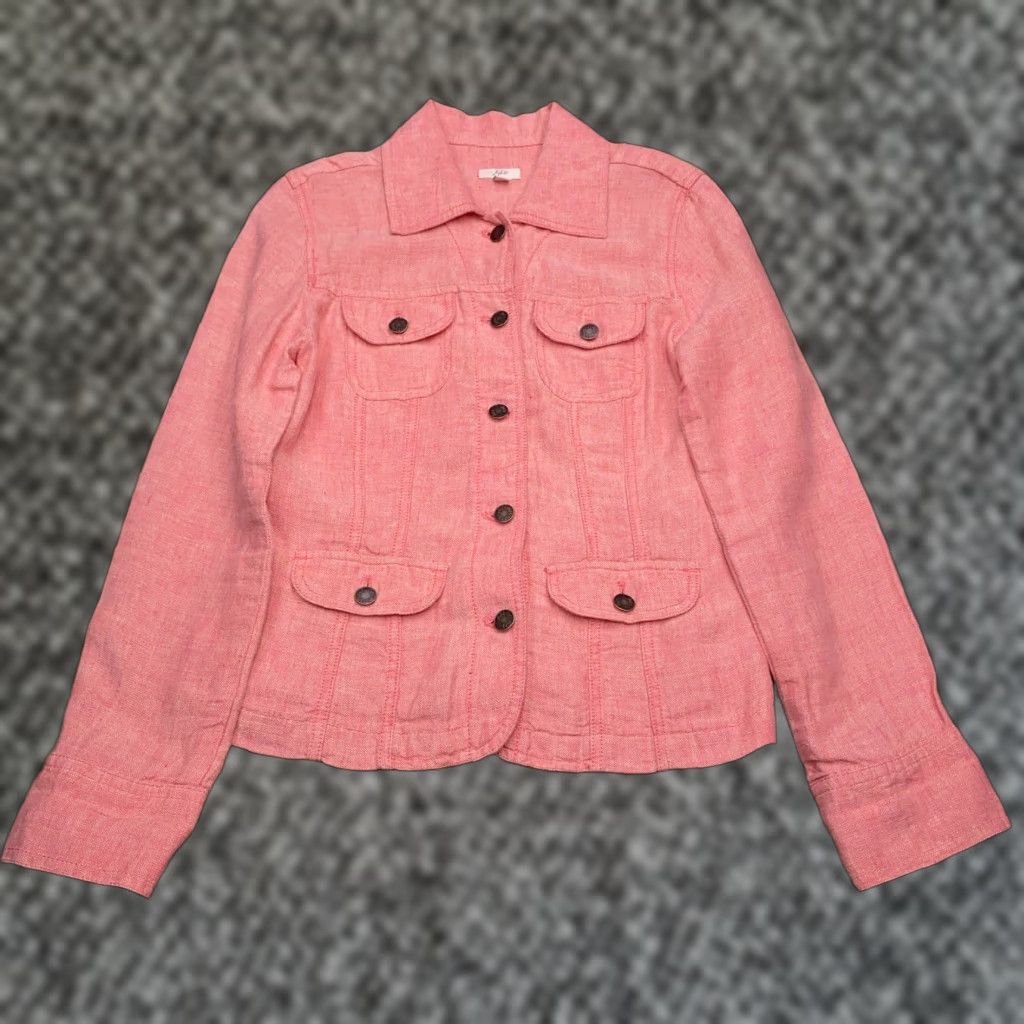 J. Jill J. Jill Jacket Shacket Denim Linen 2XS Red Women Regular Long Sleeve Button Pockets Modern Vintage? Size XXS / US 00 / IT 34 - 1 Thumbnail