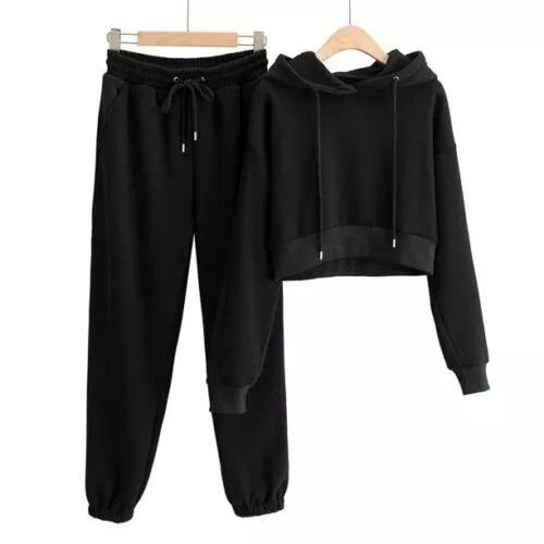 The Unbranded Brand Cropped Tracksuit Sweatsuit Hoodie Pants Set Size 26" / US 2 / IT 38 - 3 Thumbnail