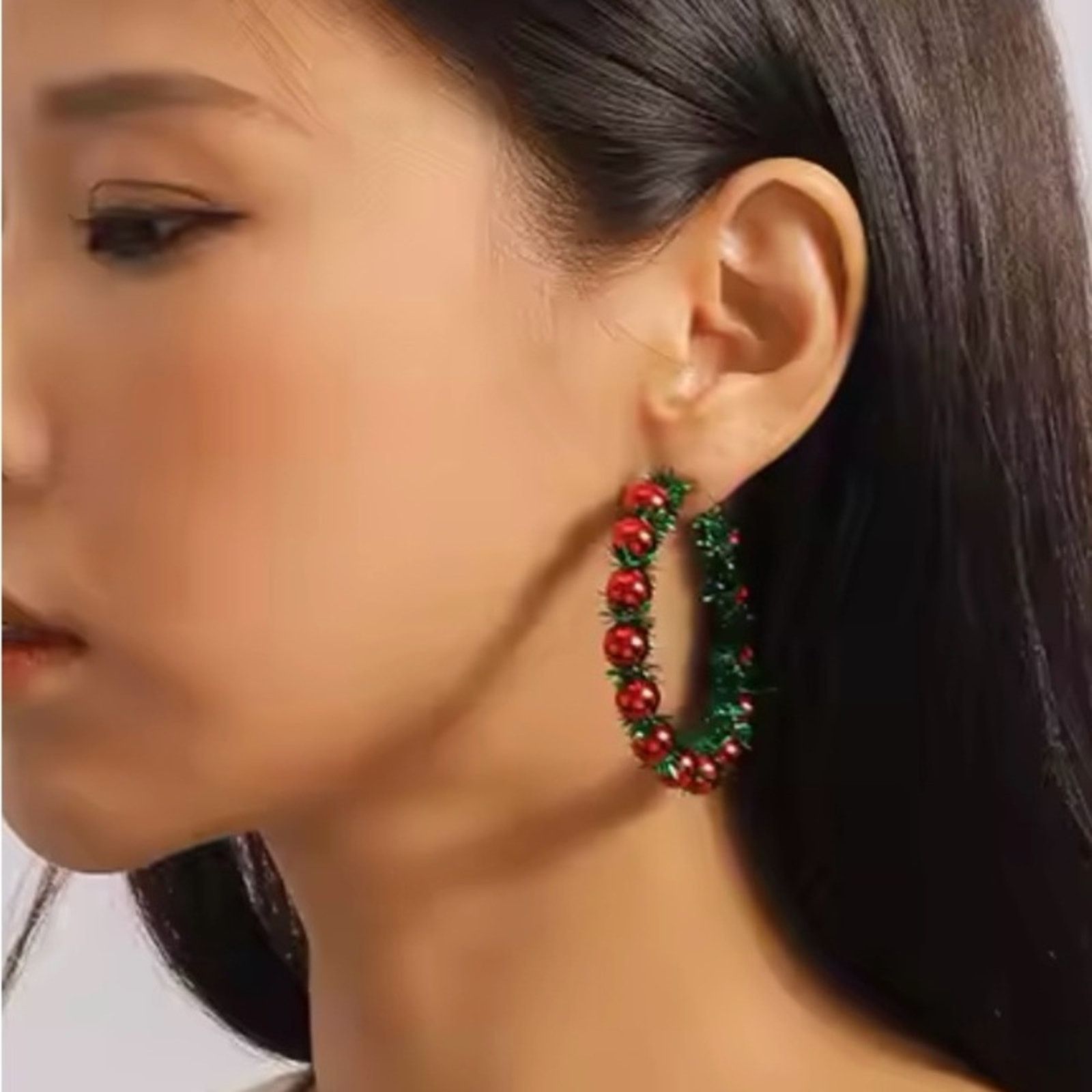 Other Christmas Wreath Circle Hoop Earrings for Women Size ONE SIZE - 2 Thumbnail