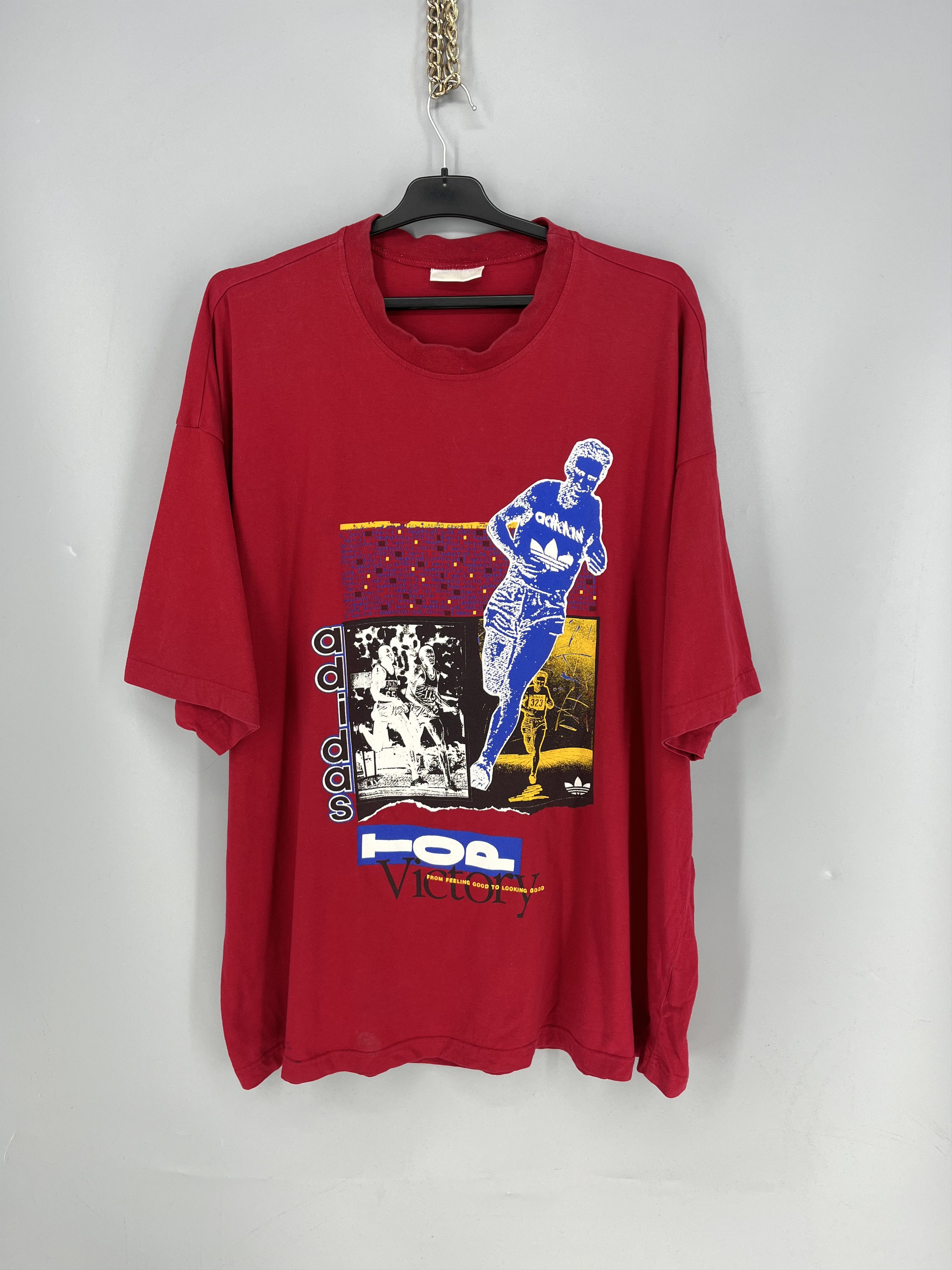 Adidas Vintage 90s Adidas T-Shirt – Red Trefoil Running Graphic Tee Size US M / EU 48-50 / 2 - 1 Thumbnail