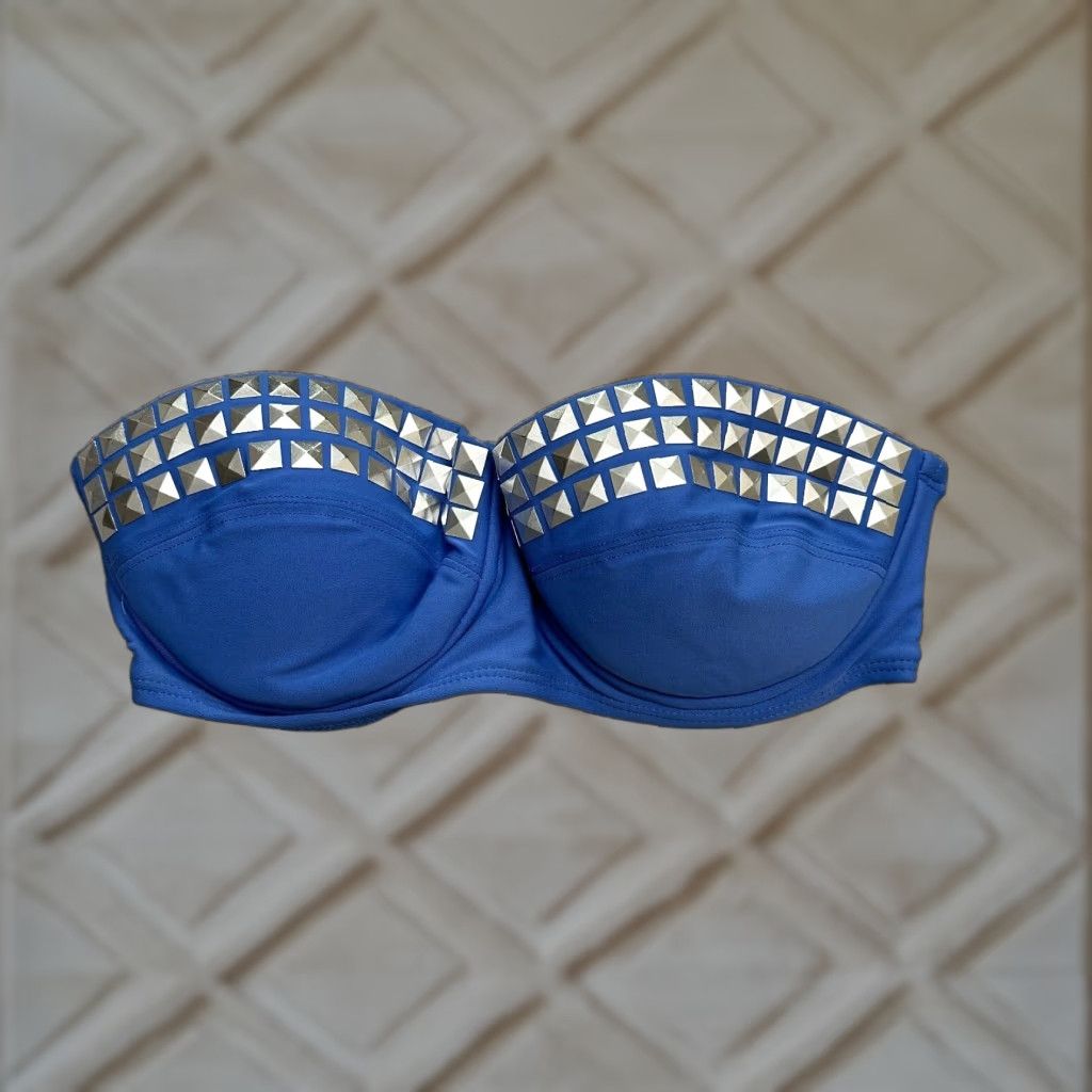 Vintage Xhilaration Swimwear Bikini Top Strapless Bandeau Studded Blue Medium Womens Size M / US 6-8 / IT 42-44 - 1 Thumbnail