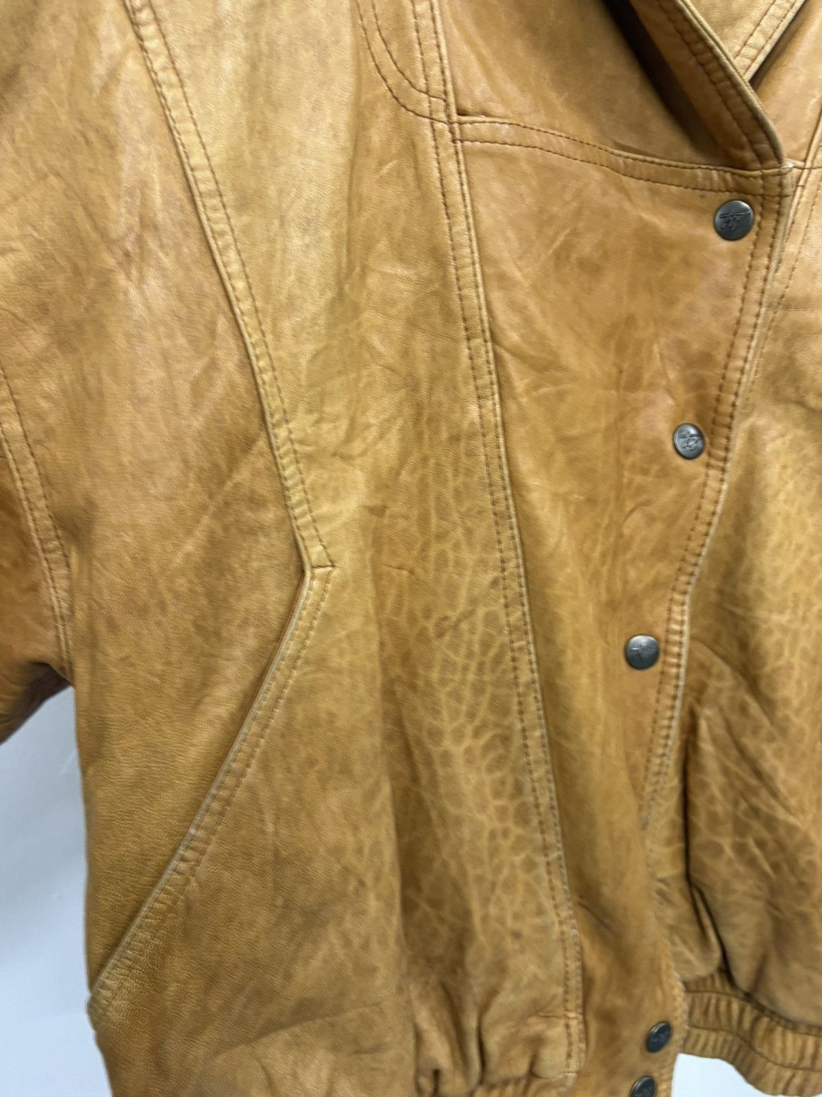 Rare Vintage 80s Patina Leather Bomber Jacket Double Collar