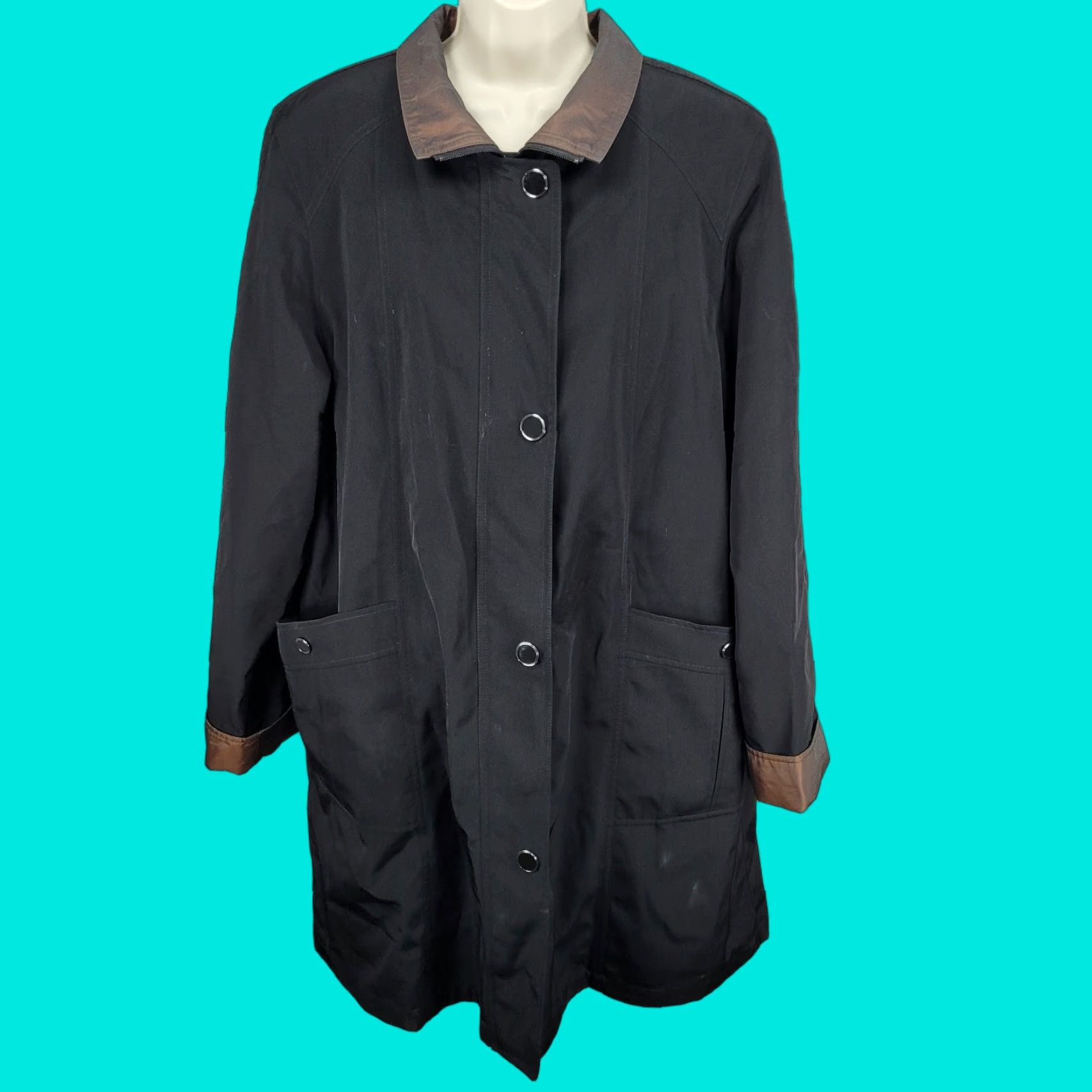 Rains Gallery Jacket Women XL Black Rain Coat Full Zip Snap Lightweight Lined Pockets Outdoor Classic Size XL / US 12-14 / IT 48-50 - 1 Thumbnail