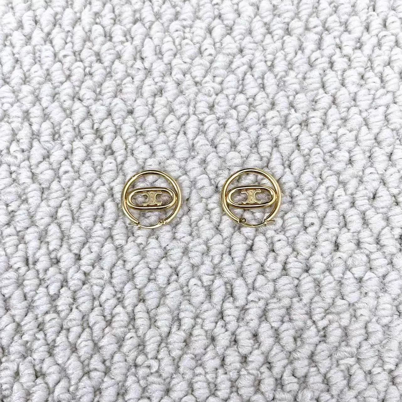 Celine Celine Gold Triomphe Hoop Logo Earrings Size ONE SIZE - 1 Thumbnail