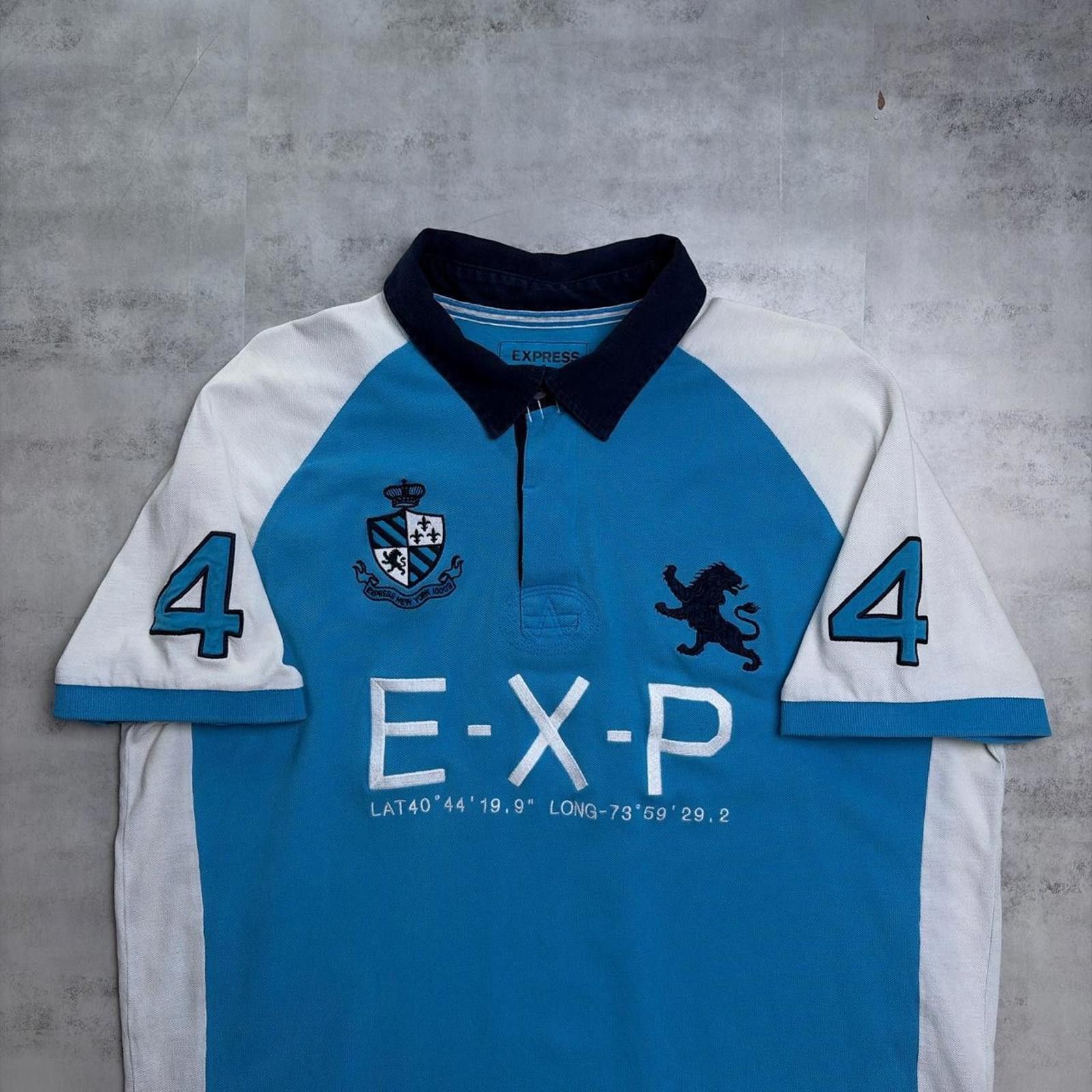 Express Y2K Light Blue Express Grunge Chief Keef Polo Shirt Size US XL / EU 56 / 4 - 5 Thumbnail