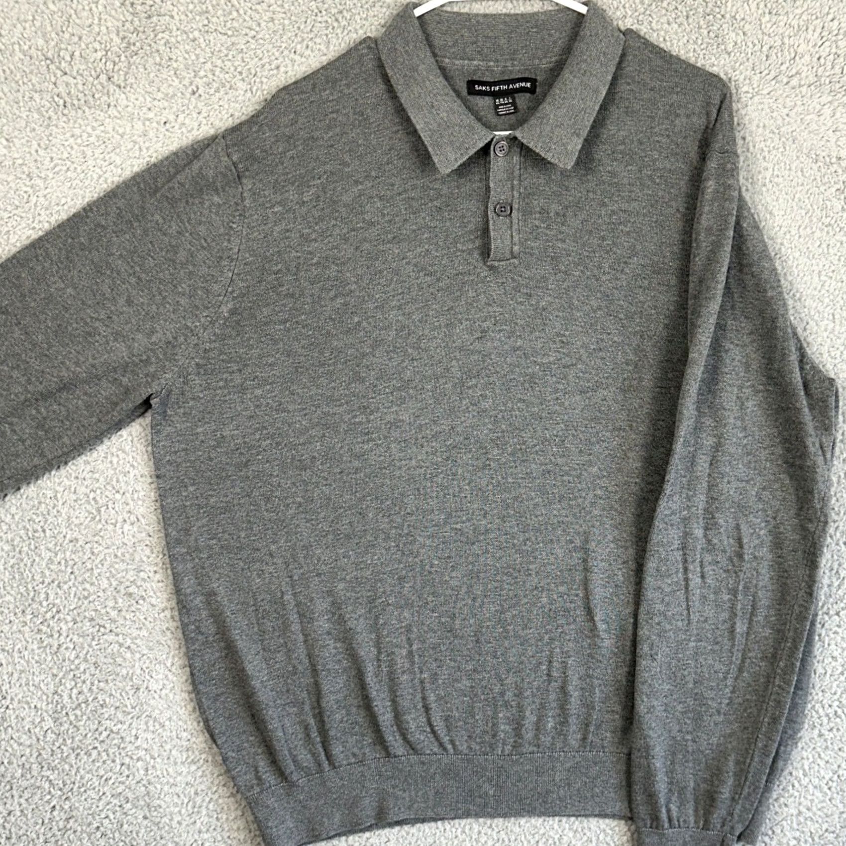 Saks Fifth Avenue Saks Fifth Avenue Sweater Polo Mens 2XL Gray Long Sleeve Pullover Outdoor Casual Shirt Size US XXL / EU 58 / 5 - 2 Thumbnail