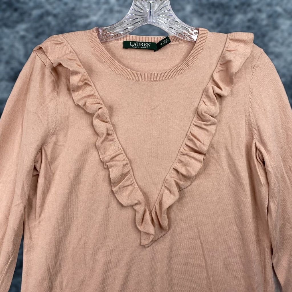 Ralph Lauren Ralph Lauren Sweater Womens M Pink Long Sleeve Crew Neck Ruffle Lightweight Classic Knit Pullover Size M / US 6-8 / IT 42-44 - 1 Thumbnail