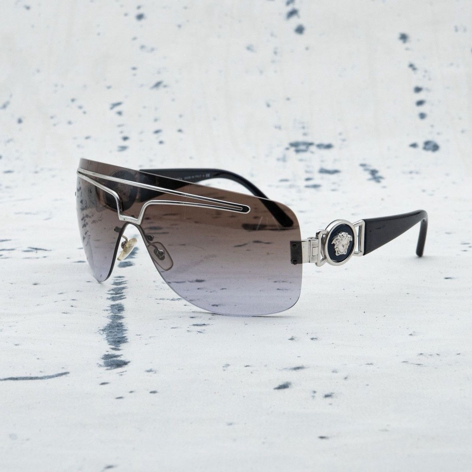 Vintage versace medusa logo gradient brown shield sunglasses