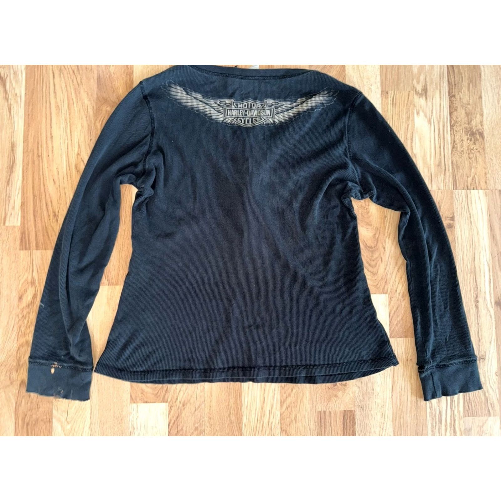 Harley Davidson Harley Davidson Y2K Women’s Black Long Sleeve Shirt XL Distressed Sleeve Print 90s Biker Motorcycle Size XL / US 12-14 / IT 48-50 - 4 Thumbnail