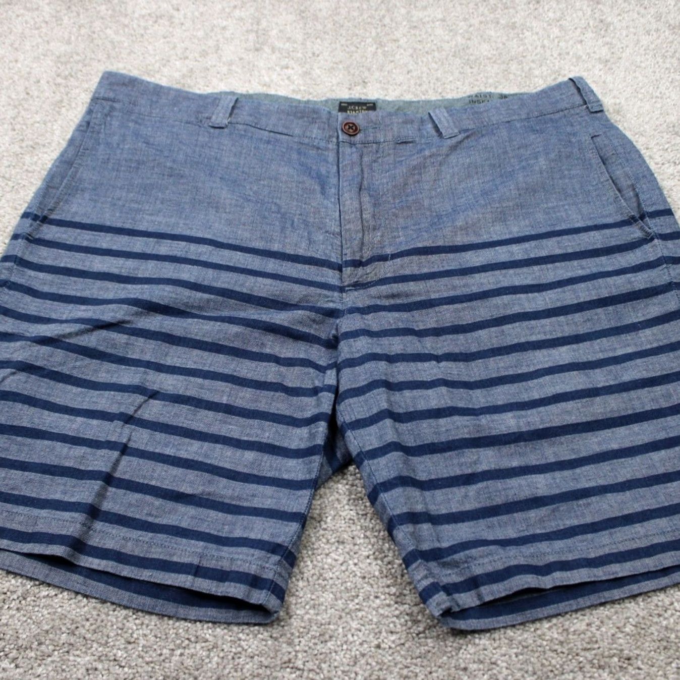 J.Crew J.CREW Stanton Shorts Mens 38 Blue Striped Chino Flat Front Cotton 9" inseam Size US 38 / EU 54 - 2 Thumbnail