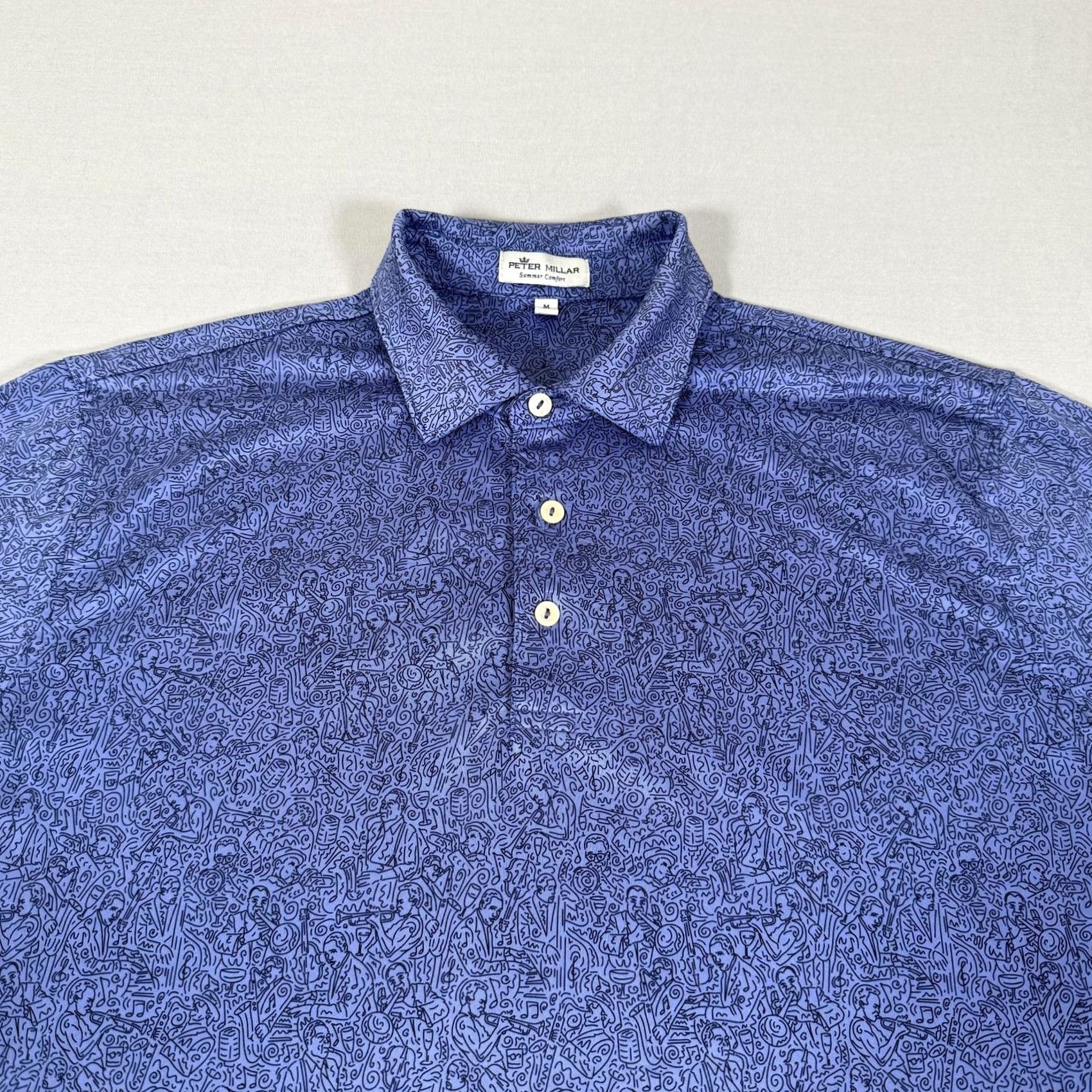 Peter Millar Peter Millar Polo Shirt Mens M Blue Summer Comfort Music Print Golf Stretch Contemporary Casual Performance Shirt Size US M / EU 48-50 / 2 - 2 Thumbnail