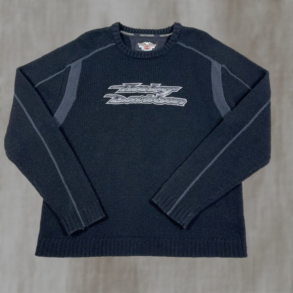Harley Davidson VINTAGE Harley-Davidson Sweater Men XL Black Heavy Knit Ribbed CrewNeck Wool Size US XL / EU 56 / 4 - 1 Thumbnail