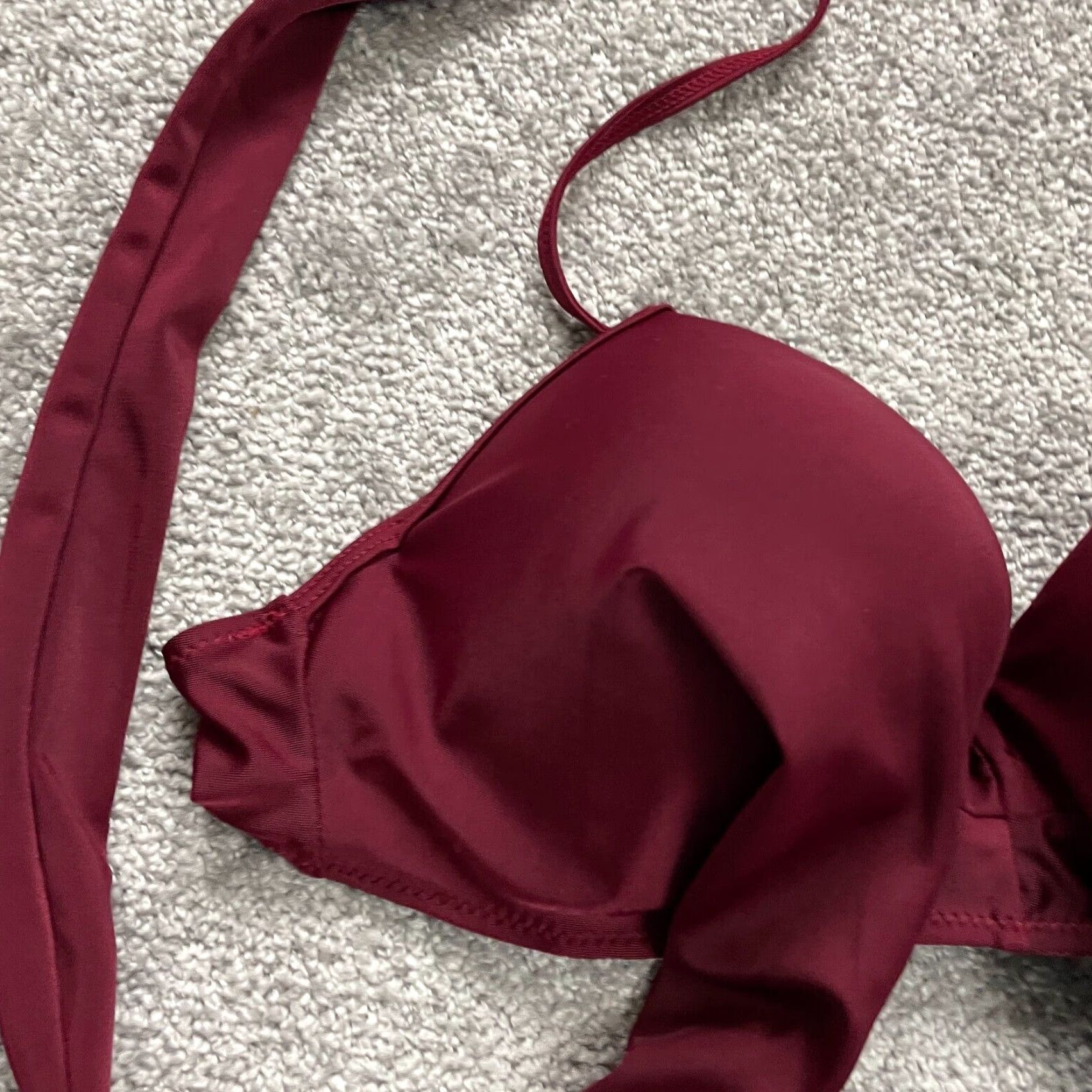 Vintage Unbranded Swimwear Bikini Top Womens XL Maroon Solid Push Up Underwired Beach Shirt? Size XL / US 12-14 / IT 48-50 - 3 Thumbnail