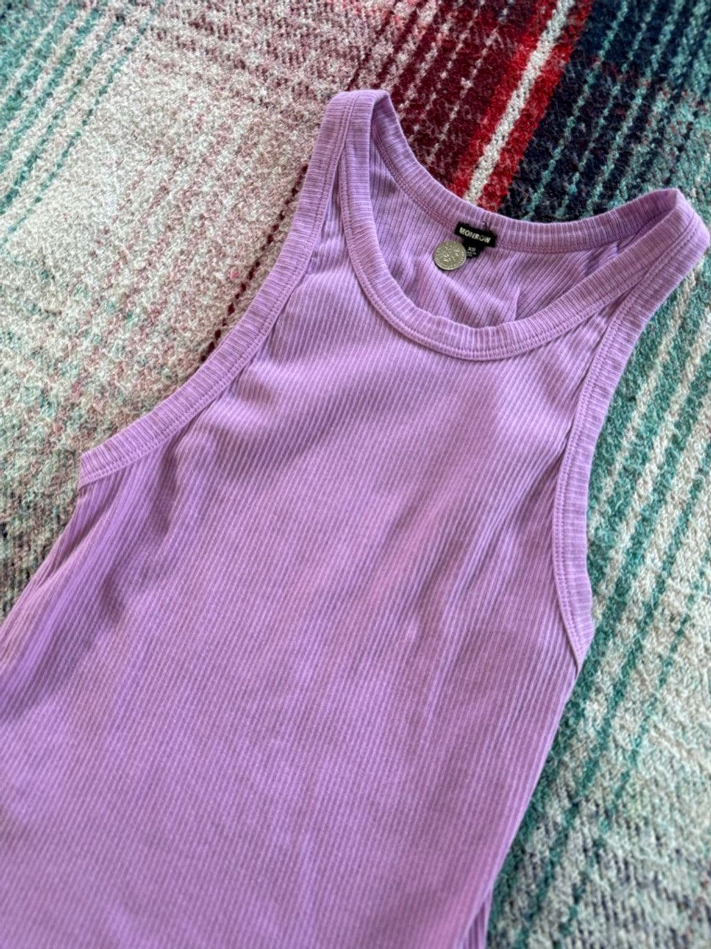 MONROW Women's MONROW Purple Ribbed Tank Top XS Size XS / US 0-2 / IT 36-38 - 2 Thumbnail