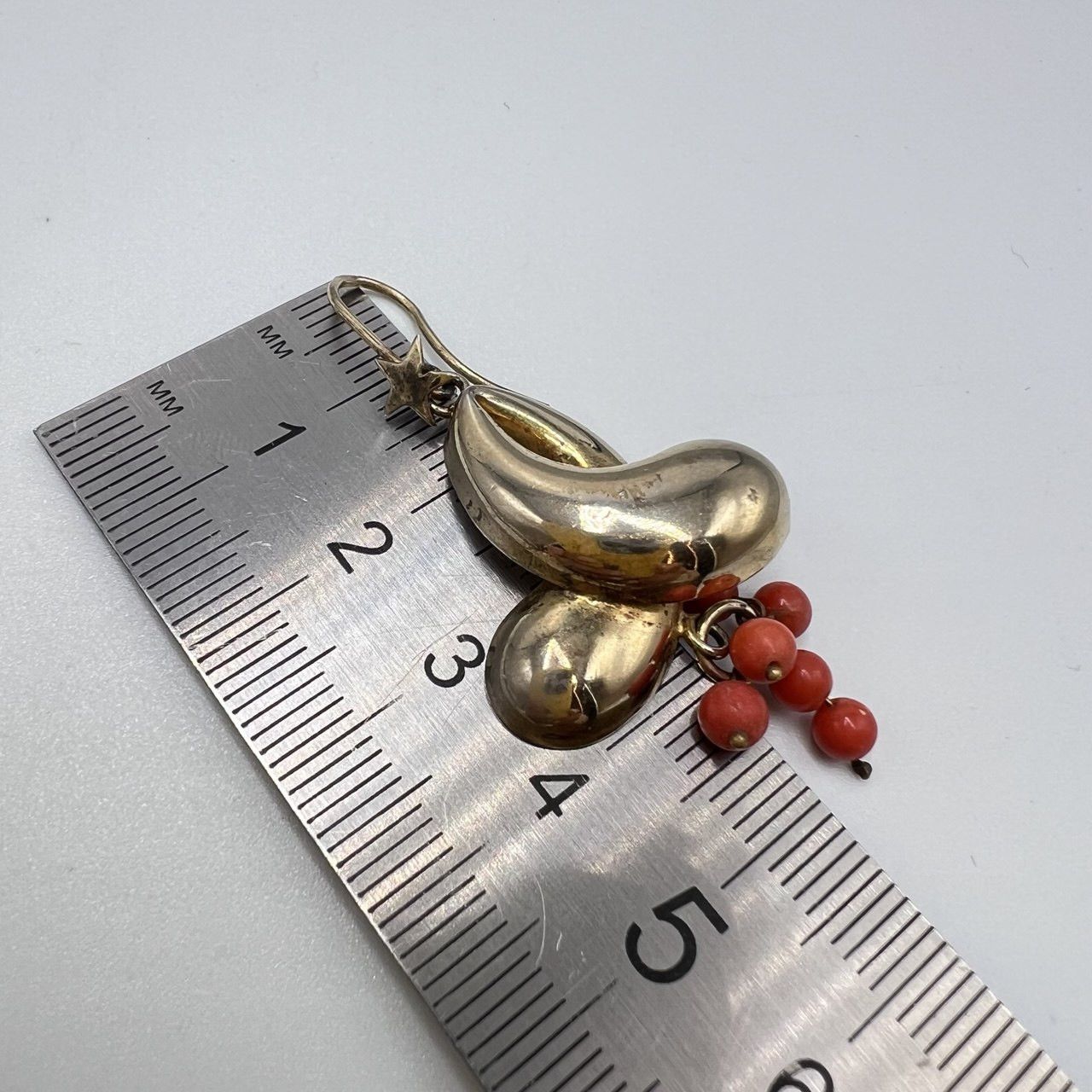 Vintage Gilt Silver 800 Women's Earrings Natural Red Coral