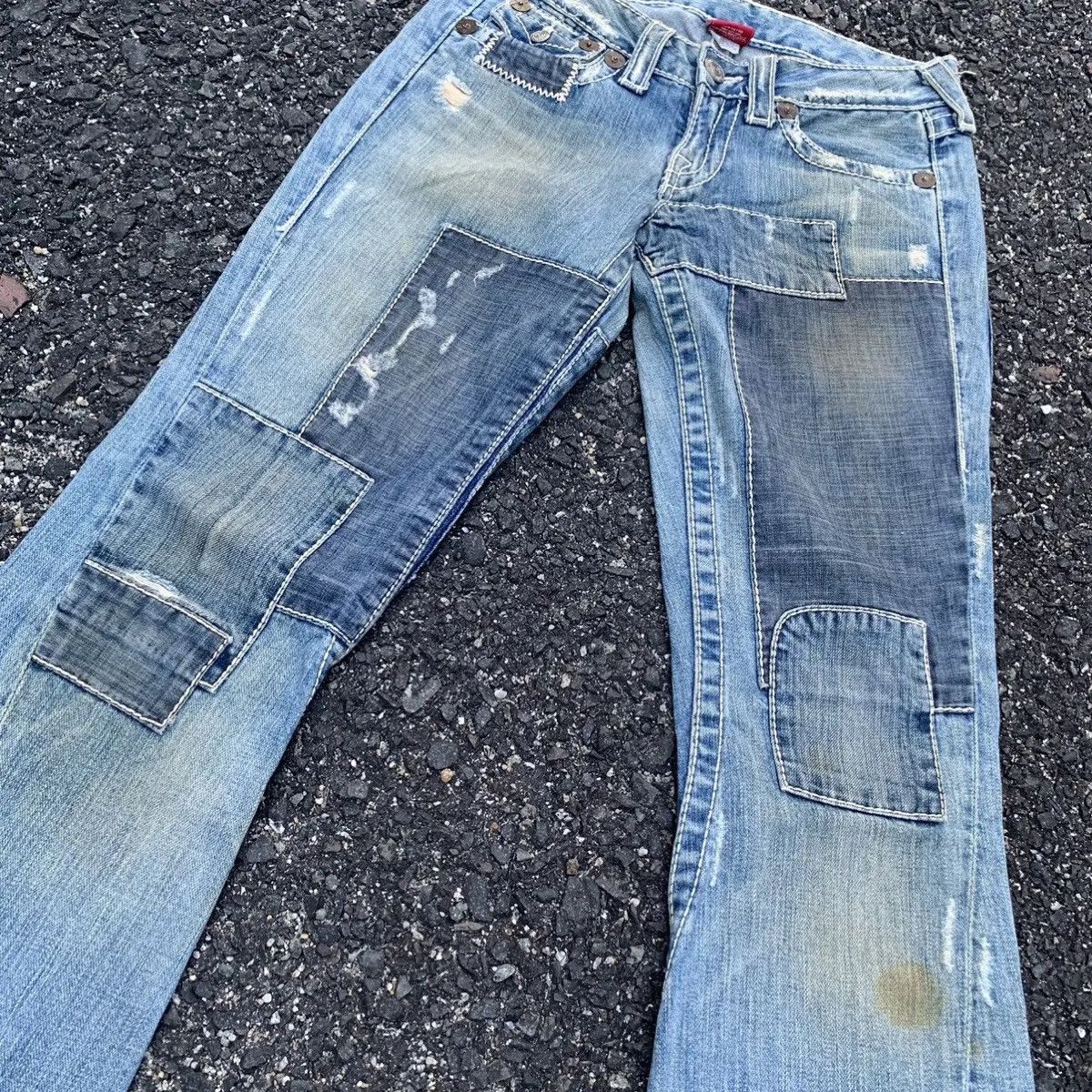 Vintage 💥 STEALS 💥 True Religion Jeans Patch Row Flare Denim Pants Size US 26 / EU 42 - 4 Thumbnail