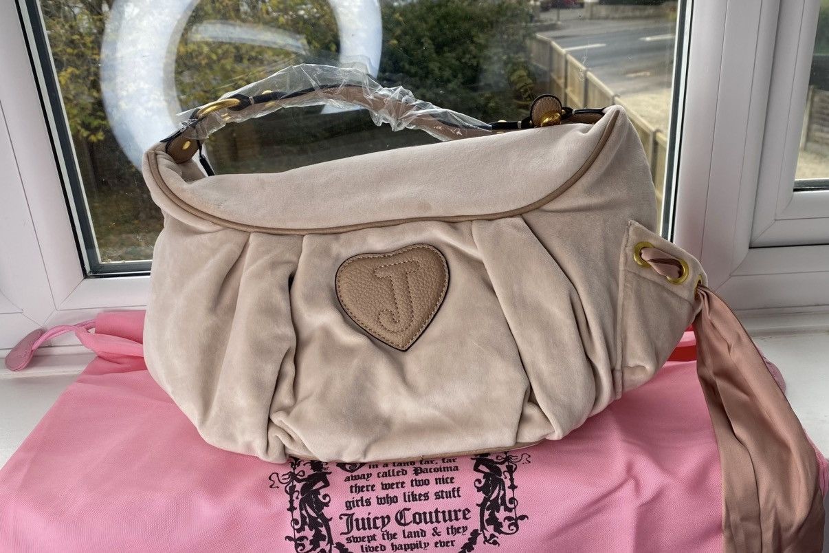 Juicy Couture Juicy Couture Dark Sand Crest Velour Hobo Bag Size ONE SIZE - 3 Thumbnail
