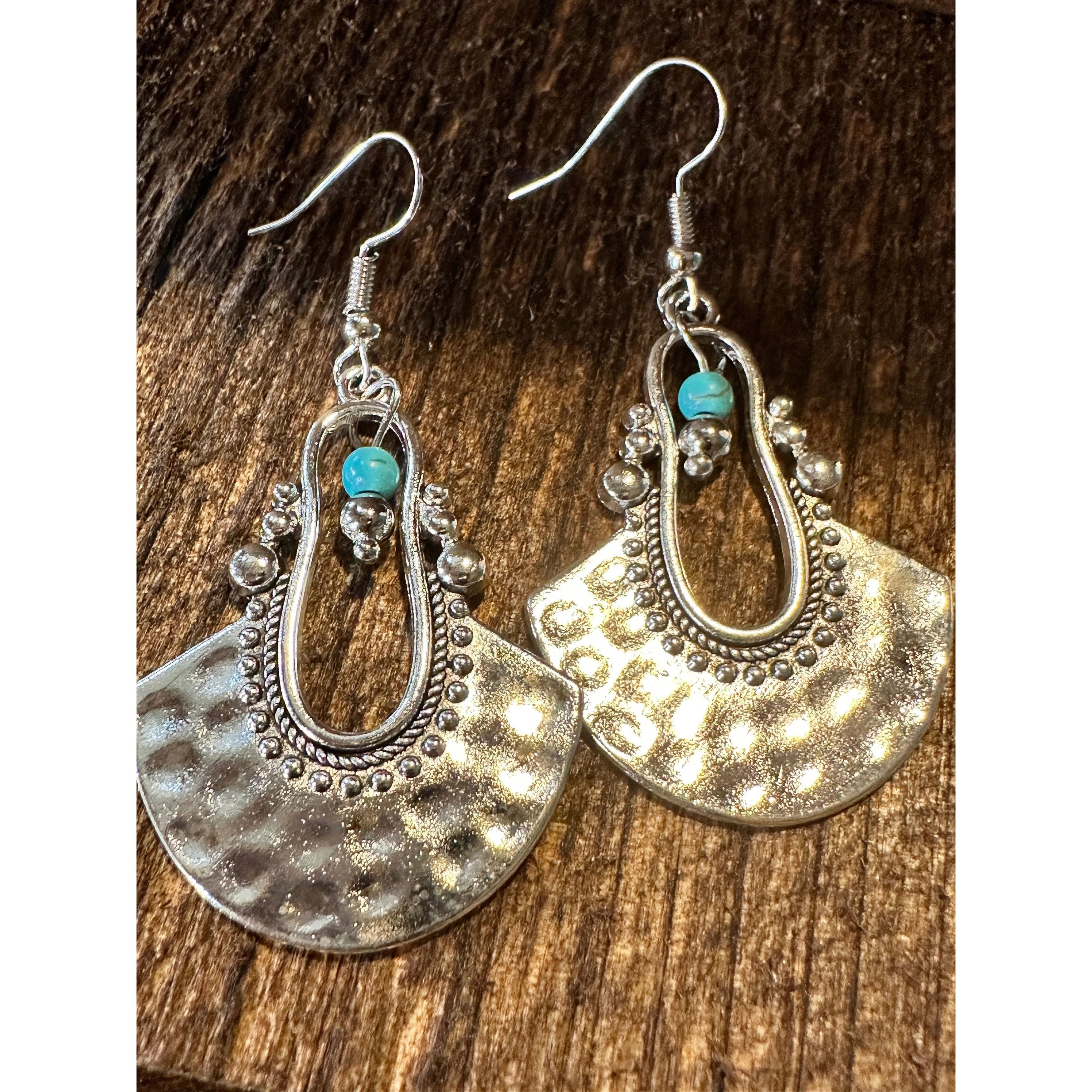 Other Boho Hippie Western Cowgirl Turquoise Stone Fan Silver Drop Size ONE SIZE - 6 Thumbnail