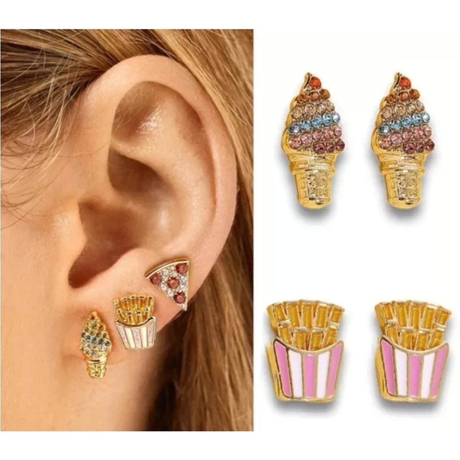 Designer Multicolor Rhinestone Cone Ice Cream Earrings Size ONE SIZE - 2 Thumbnail