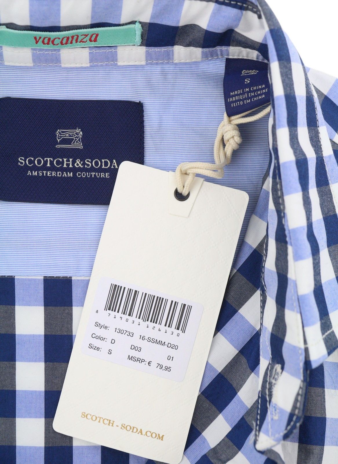 Scotch & Soda S Blue Checked Cutaway Button-Up Long Sleeve Shirt 89050 Size US S / EU 44-46 / 1 - 7 Thumbnail