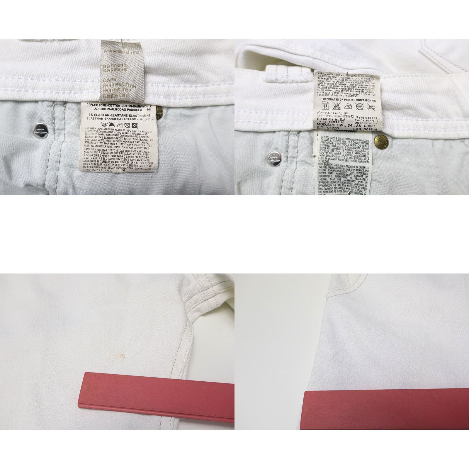 Diesel DIESEL Slylow Stretch 008AC Jeans Mens W31/L34 White Tapered Button Fly Jeans Size US 31 - 8 Thumbnail