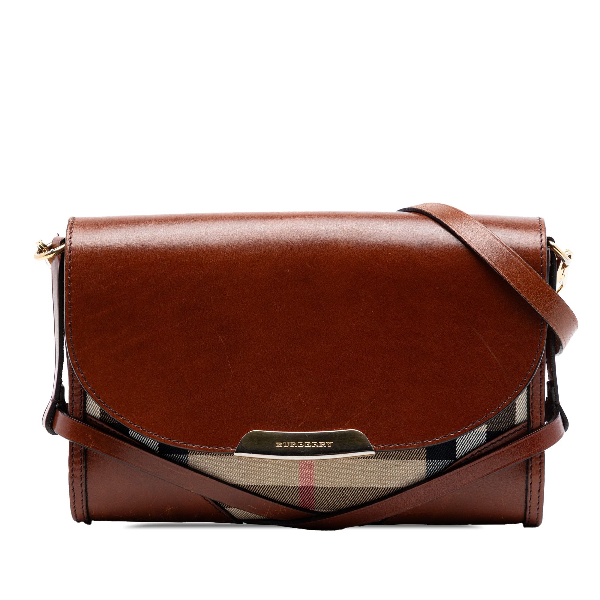 Burberry Leather and House Check Canvas Bridle Abbott Crossbody Size ONE SIZE - 1 Thumbnail