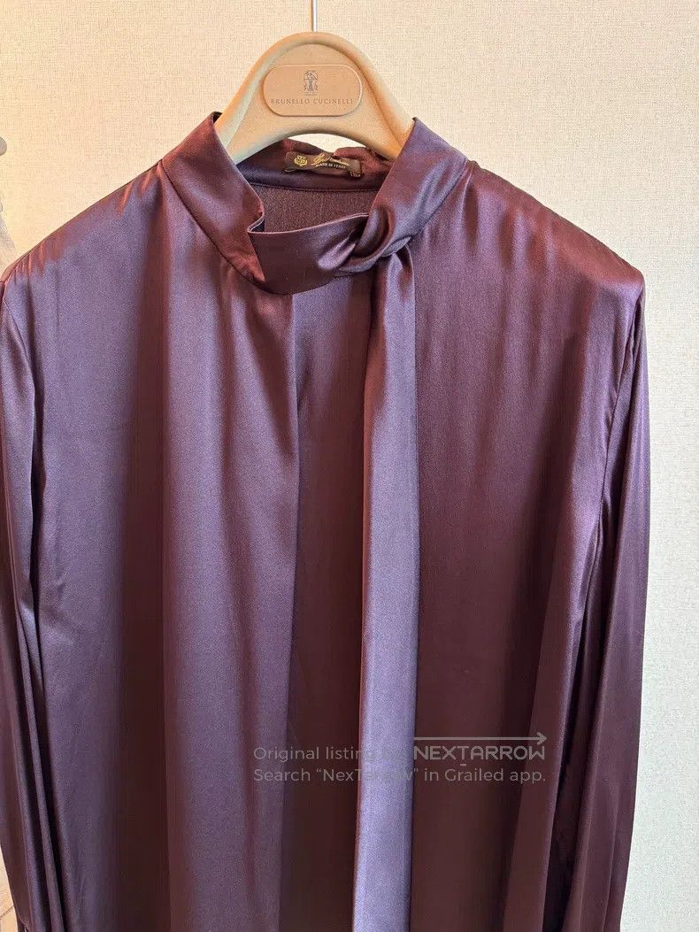 Loro Piana Loro Piana Dark purple satin silk top with a flowing ribbo Size M / US 6-8 / IT 42-44 - 2 Thumbnail
