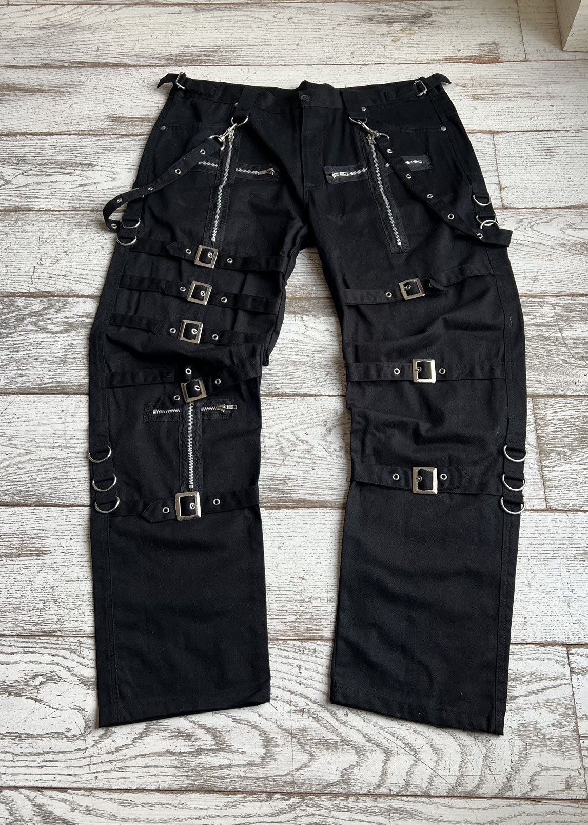 image of Seditionaries x Tripp NYC Punk/goth Bondage Multi-Pocket Oversize Black Trousers, Men's (Size 38)