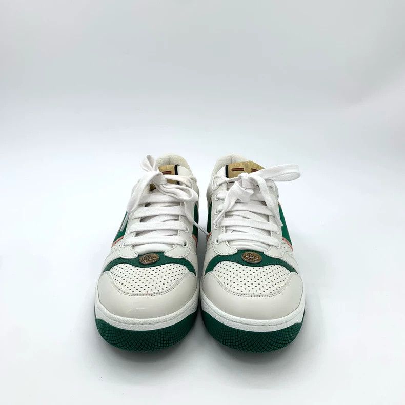Gucci Gucci White GG enamel green tail lace-up casual sneakers 25 Size US 9.5 / EU 42-43 - 3 Thumbnail