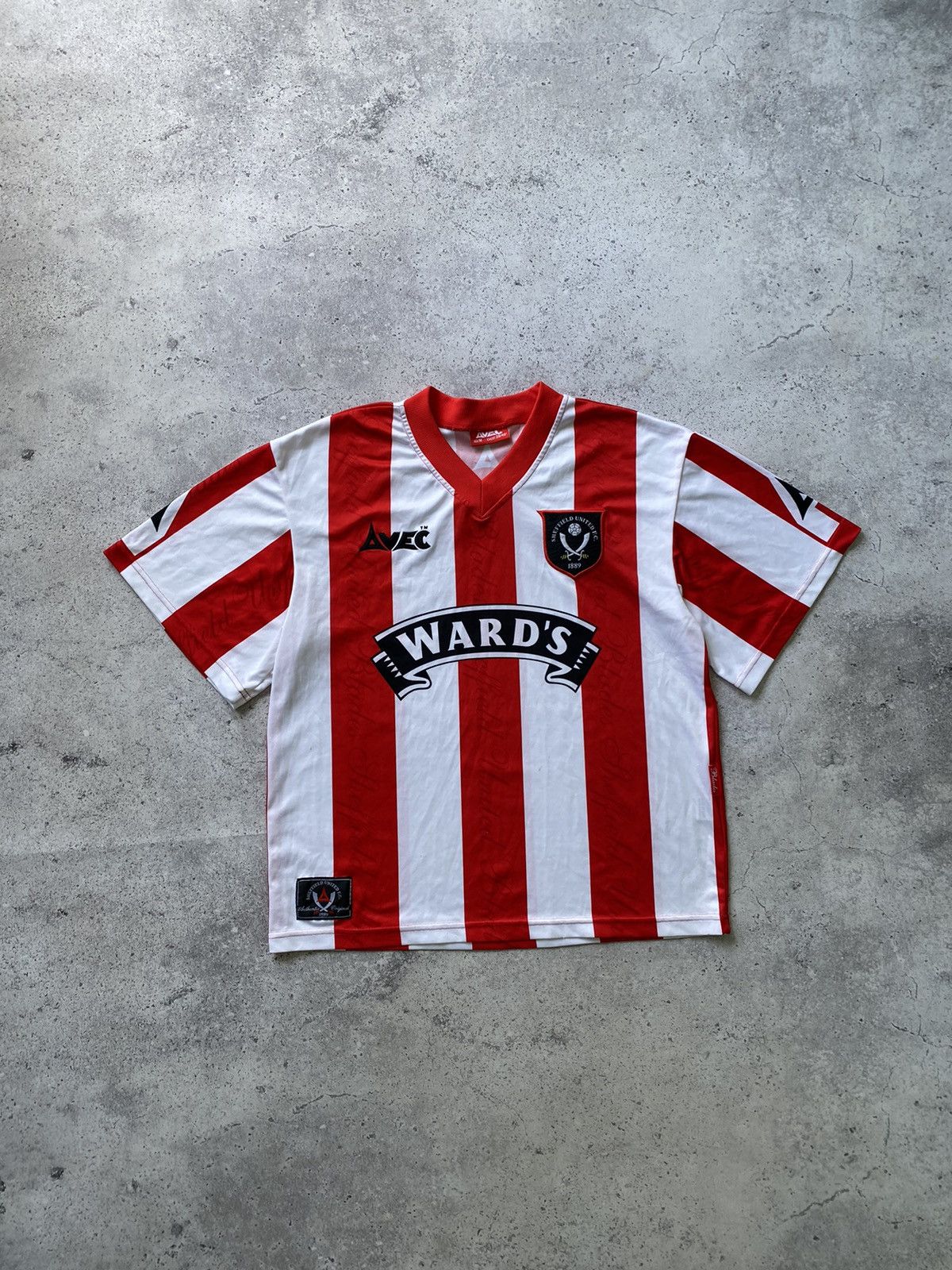 image of Sheffield 1996 1997 Home Shirt Football Soccer Jersey Avec in Red/White, Men's (Size Medium)