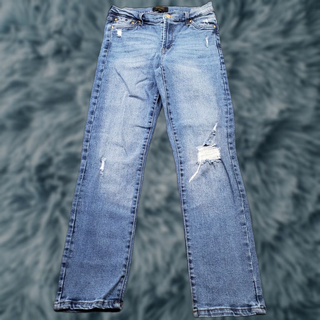Vintage Rachel Roy Jeans Women's 6/28 Blue Denim Stretch Boho Distressed High Waisted Jeans Regular 27.75" Inseam 5-Pocket Denim Blue Womens Size 6 Size 28" / US 6 / IT 42 - 1 Thumbnail