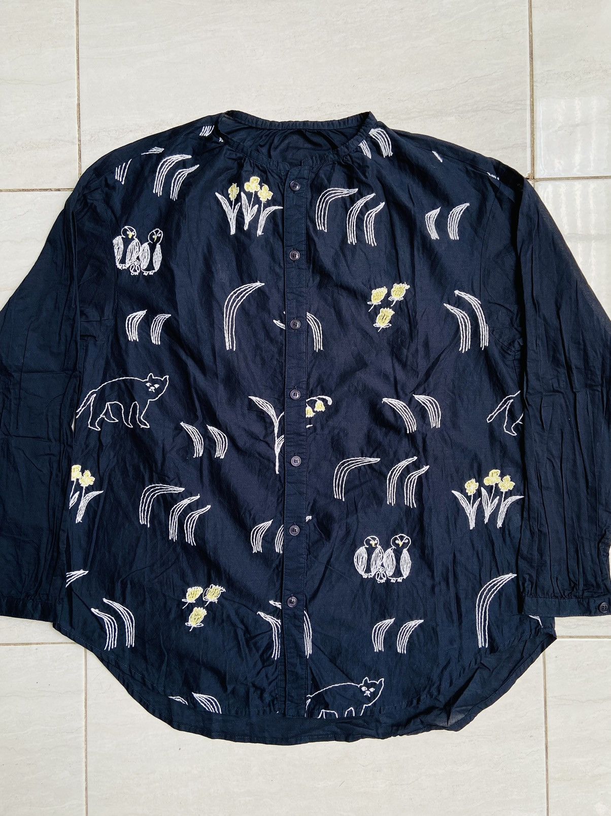 Issey Miyake × Ne-Net Ne-Net Navy Shirt Animal and Flower motif Size 52L - 5 Thumbnail