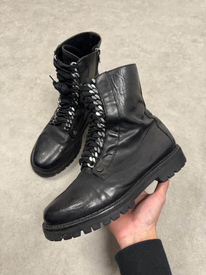 Just Cavalli 2000s Cavalli Black Chained Combat Leather Boots Size US 7 / EU 40 - 1 Thumbnail