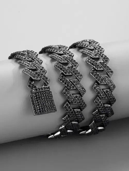 VIBE Retro Punk Rhinestone Silver Chain Necklace Black Size ONE SIZE - 2 Thumbnail