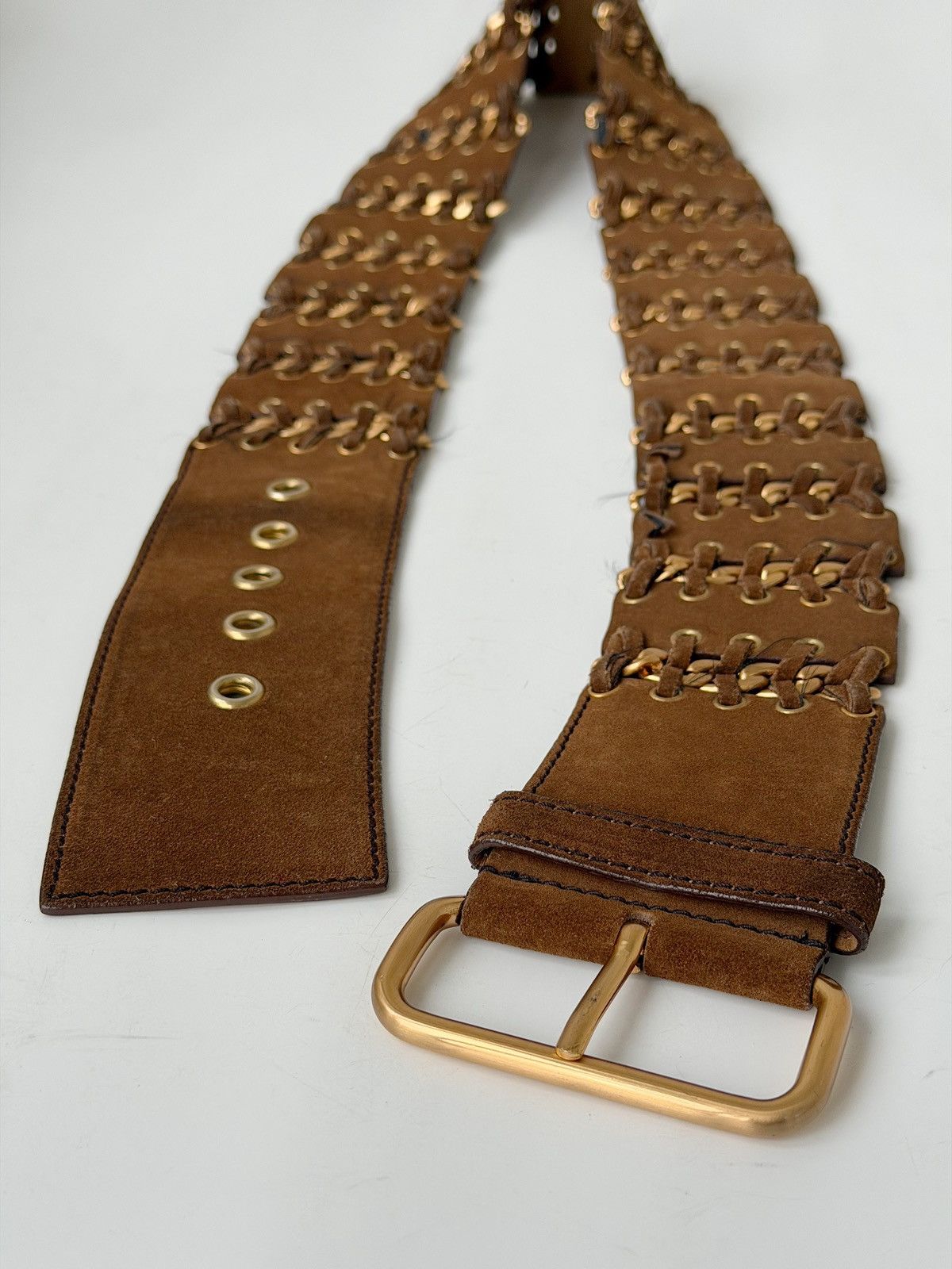 Prada PRADA Chain Suede Wide Brown Belt vintage leather western Size ONE SIZE - 8 Thumbnail