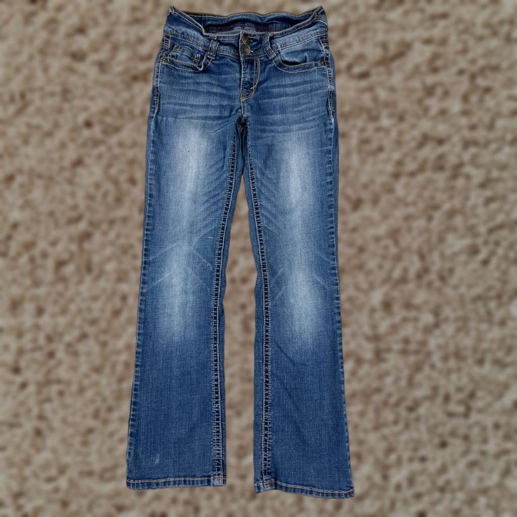 Vintage Wallflower Jeans Womens Jeans 3 Blue Denim Straight Low Rise Embroidered Cowboy Southwestern Designer 90s Womens Size 26" / US 2 / IT 38 - 1 Thumbnail