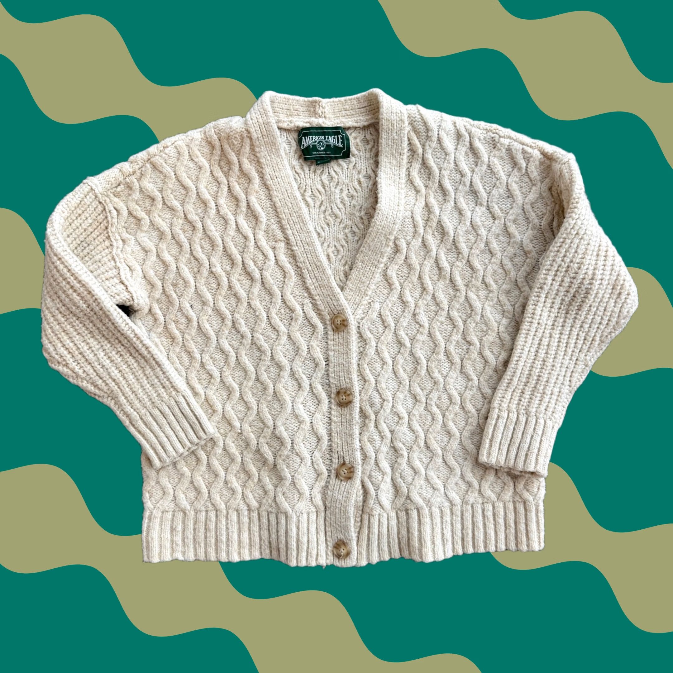 American Eagle Outfitters VINTAGE American Eagle Outfitters Cable Knit Cardigan Beige Women XS Sweater Knit Long Sleeve V-Neck Casual All Seasons Size XS Size XS / US 0-2 / IT 36-38 - 1 Thumbnail