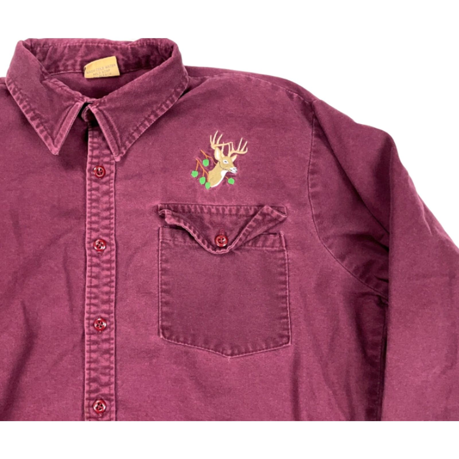 IDEA VTG 80s Embroidered Deer Heavyweight Cotton Shirt XL Men Button-Down Red Outdoor Casual Size US XL / EU 56 / 4 - 3 Thumbnail
